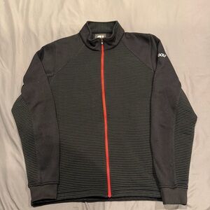 FootJoy Men’s L Black Full Zip Golf Jacket Red Trim Thermal Ribbed Polyester